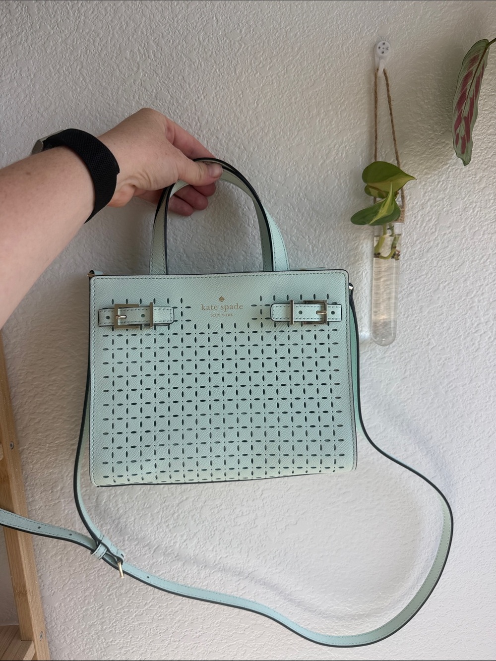 kate spade Milton lane Mint Leather Top-Handle bag with crossbody strap